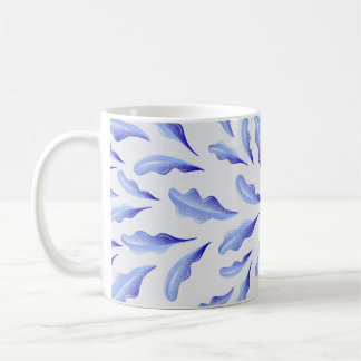 cute white blue simple leaves flowers coffee mug