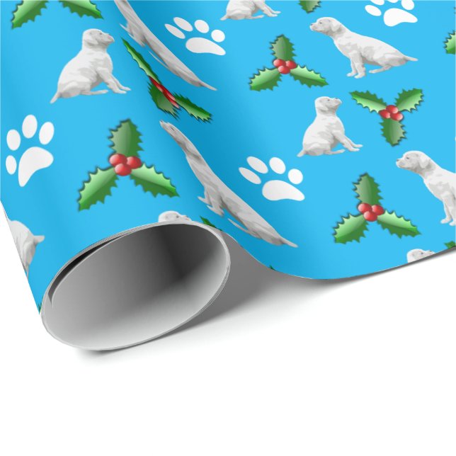 Cute White Boxer Dog Christmas Wrapping Paper (Roll Corner)