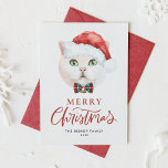 Cute White British Shorthair Cat Santa Christmas Holiday Card<br><div class="desc">Merry Christmas! Send holiday greetings to family and friends with a cat-themed Christmas flat card. It features a watercolor illustration of a cute white British shorthair cat with a Santa hat and tartan bow tie. The texts are fully editable. Personalize by adding a greeting, names and message. This cat Christmas...</div>