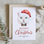 Cute White British Shorthair Cat Santa Christmas Holiday Card<br><div class="desc">Merry Christmas! Send holiday greetings to family and friends with a cat-themed Christmas flat card. It features a watercolor illustration of a cute white British shorthair cat with a Santa hat and tartan bow tie. The texts are fully editable. Personalize by adding a greeting, names and messages. This cat Christmas...</div>