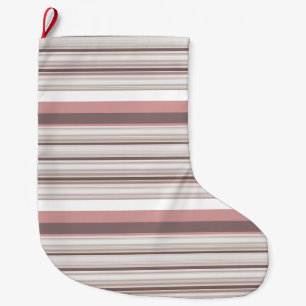 Cute white brown stripes large christmas stocking