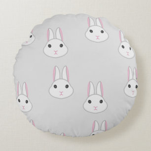 Cute white bunnies on grey round pillow
