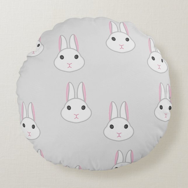 Cute white bunnies on grey round pillow (Front)