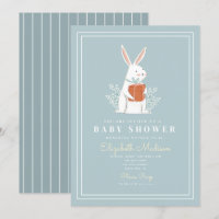 Cute White Bunny Blue Baby Shower Invitation