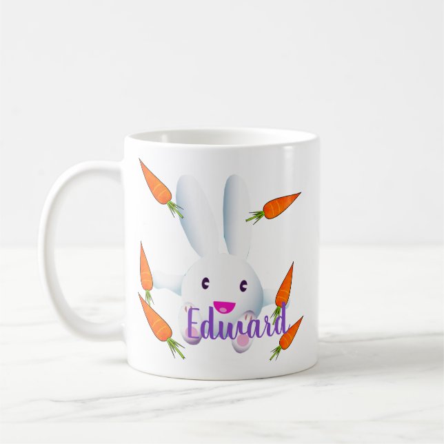 Cute White Bunny & Carrots Coffee Mug (Left)