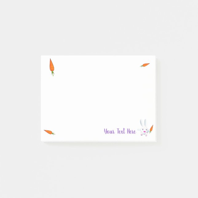 Cute White Bunny & Carrots Post-it Notes (Front)