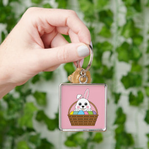 Cute White Bunny Colourful Easter Egg Hunt Basket Keychain