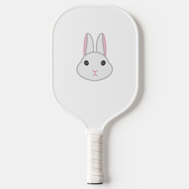Cute white bunny face pickleball paddle (Front)