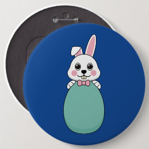 Cute White Bunny Holding Easter Egg 6 Inch Round Button
