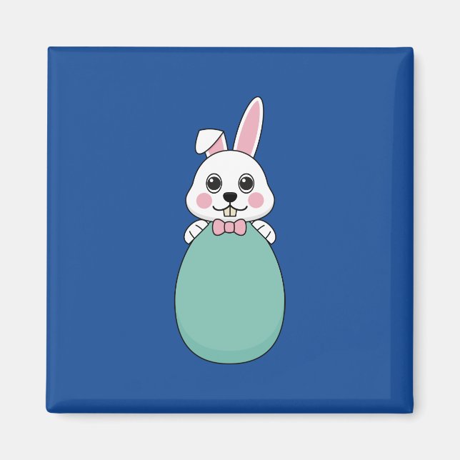 Cute White Bunny Holding Easter Egg Magnet (Front)