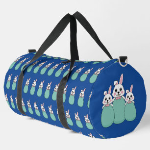 Cute White Bunny Holding Easter Egg Pattern Duffle Bag