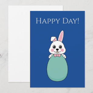 Cute White Bunny Holding Easter Egg Pattern Holiday Card