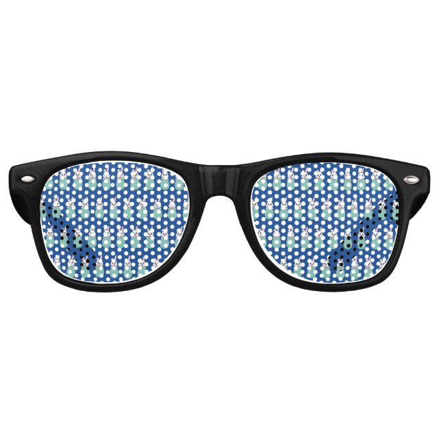 Cute White Bunny Holding Easter Egg Pattern Retro Sunglasses (Front)