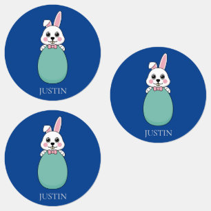 Cute White Bunny Holding Easter Egg   Personalize