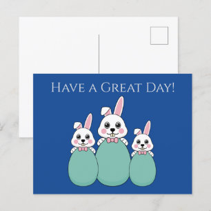 Cute White Bunny Holding Easter Egg Personalize Holiday Postcard