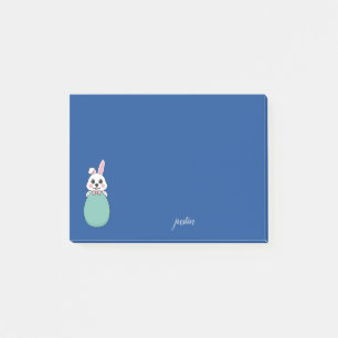 Cute White Bunny Holding Easter Egg Personalize Post-it Notes
