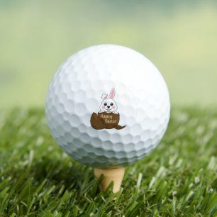 Cute White Bunny in Chocolate Egg Happy Easter Golf Balls