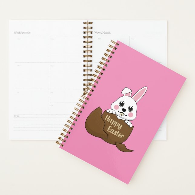 Cute White Bunny in Chocolate Egg Happy Easter Planner (Display)