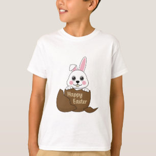 Cute White Bunny in Chocolate Egg Happy Easter T-Shirt