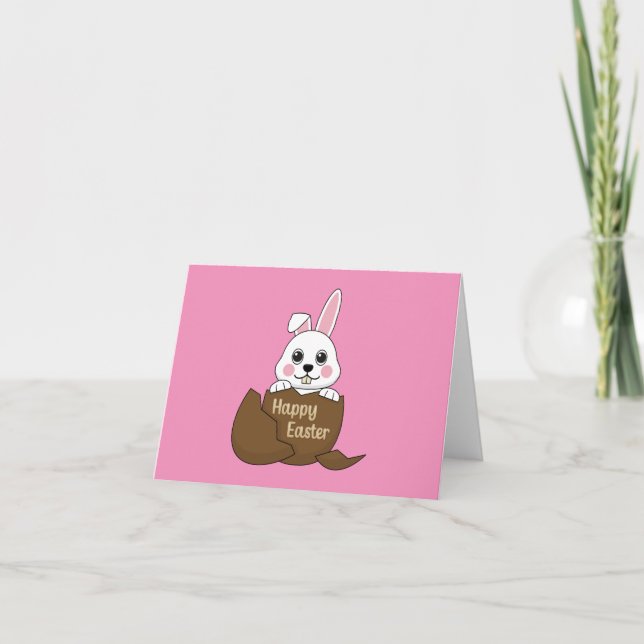 Cute White Bunny in Chocolate Egg Happy Easter Thank You Card (Front)