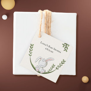 Cute White Bunny in Swing Gender Baby Shower Favour Tags