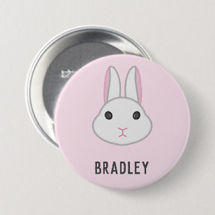 Cute white bunny on pink 3 inch round button