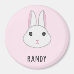 Cute white bunny on pink magnet