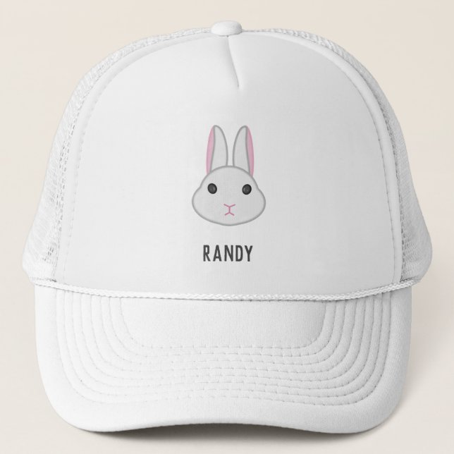 Cute white bunny on trucker hat (Front)