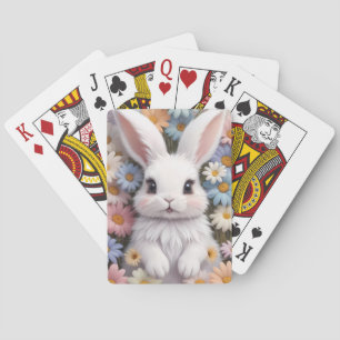 Cute White Bunny Pastel Daisy Flowers Playing Cards