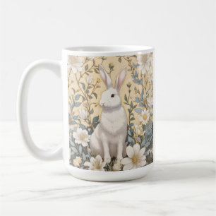 Cute White Bunny Pastel Yellow Floral  Coffee Mug