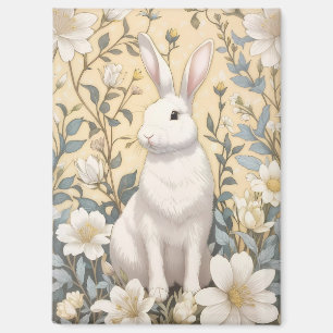 Cute White Bunny Pastel Yellow Floral  Magnet