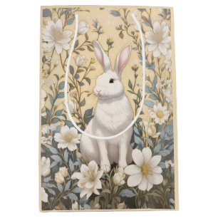 Cute White Bunny Pastel Yellow Floral Medium Gift Bag