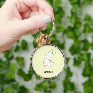Cute white bunny personalized name yellow keychain