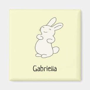 Cute white bunny personalized name yellow magnet
