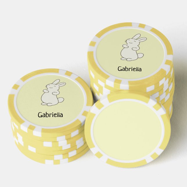 Cute white bunny personalized name yellow poker chips (Stack)