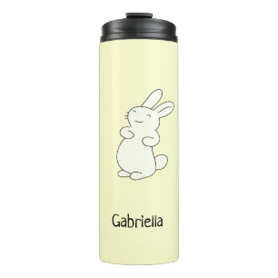 Cute white bunny personalized name yellow thermal tumbler