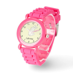 Cute white bunny personalized name yellow watch