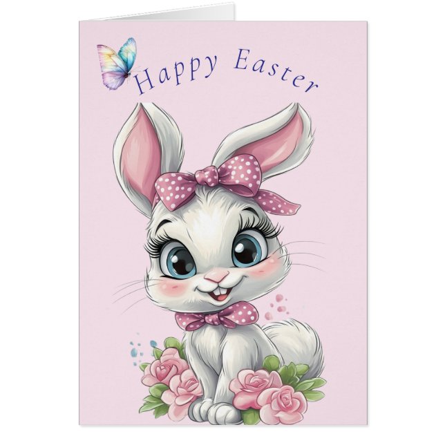 Cute White Bunny Pink Bow Roses Butterfly (Front)