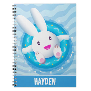 Cute White Bunny Pool Party Personalised Notebook