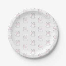 Cute white bunny rabbit fun modern pattern  paper plate