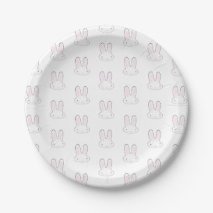 Cute white bunny rabbit fun modern pattern paper plate