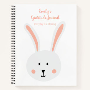 Cute White Bunny Rabbit Gratitude Journal Pink