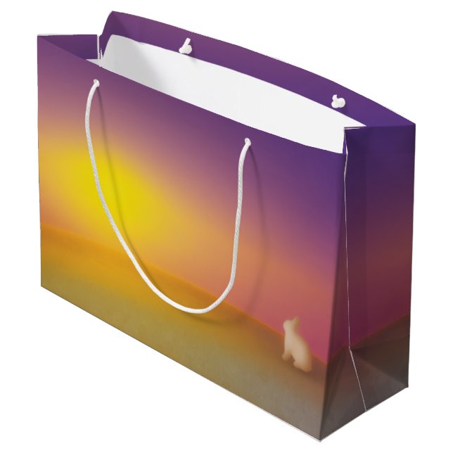 Cute White Bunny Rabbit on Grassy Hill at Sunrise Large Gift Bag (Back Angled)
