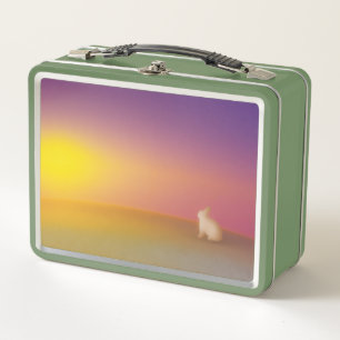 Cute White Bunny Rabbit on Grassy Hill at Sunrise Metal Lunch Box