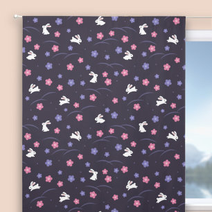 Cute White Bunny Rabbits and Flowers Pattern Blackout Curtains
