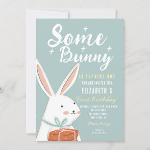 Cute White Bunny Some Bunny Turning One Birthday Invitation