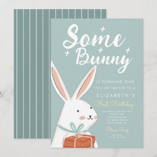 Cute White Bunny Some Bunny Turning One Birthday Invitation