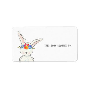 Cute White Bunny This Book Belongs To Labels