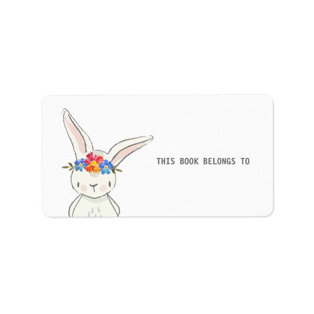 Cute White Bunny This Book Belongs To Labels (Front)
