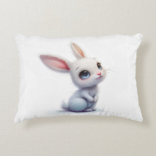 Cute White Bunny with Big Blue Eyes Accent Pillow
